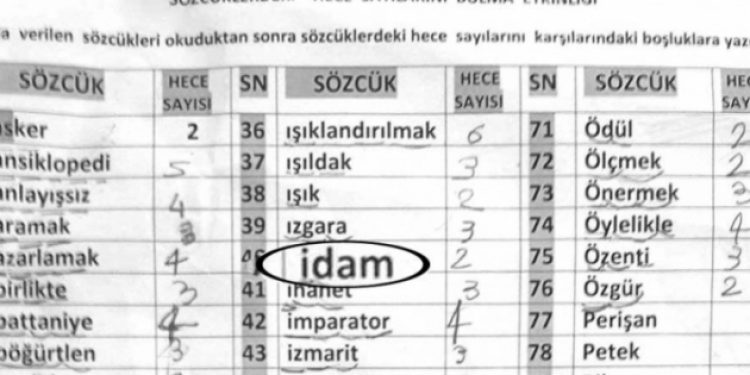 İlkokul 1. sınıf öğrencilerine ‘idam’ kelimesi hecelettirildi