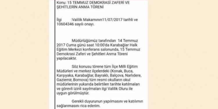 İzmir’de okul müdürlerine 15 Temmuz etkinlikleri talimatı