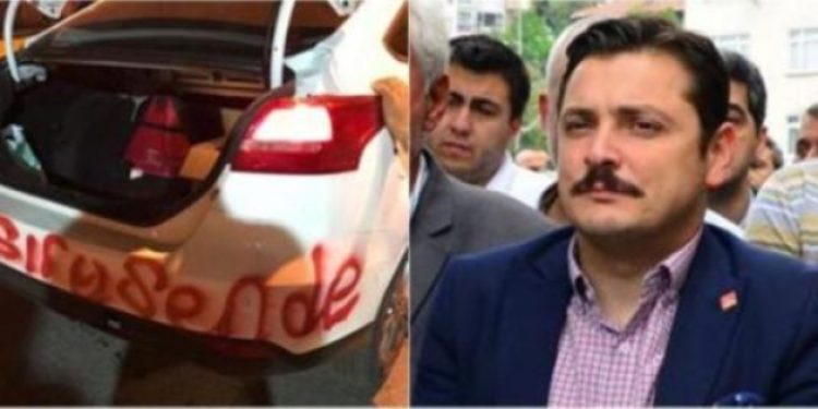 CHP’li başkanın lastiği kesilen otomobiline ‘Sıra sende’ yazıldI