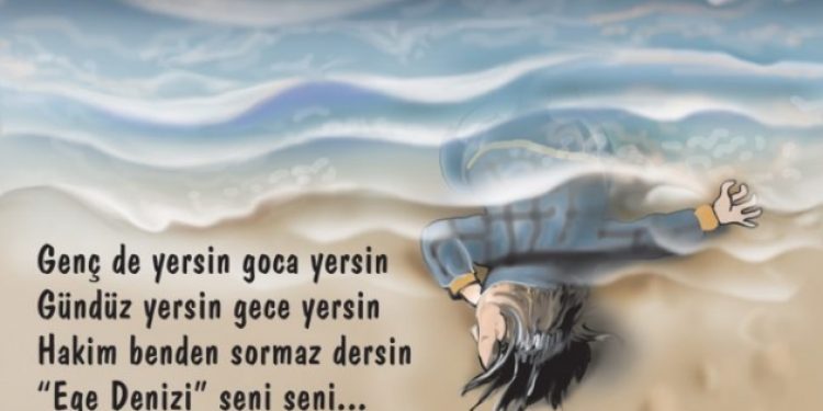 Özdabak, Ege’de kıyıya vuran insanlığın karikatürünü çizdi..