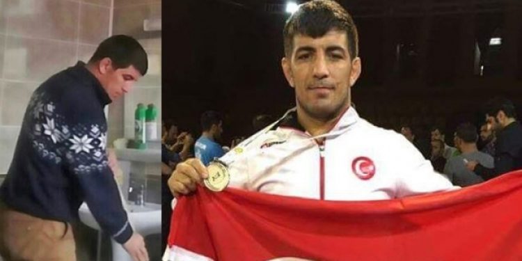 Avrupa Güreş Şampiyonu engelliye paspas yaptırılıyor..