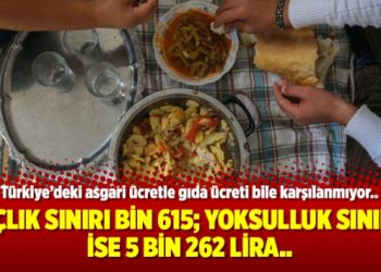 Açlık sınırı bin 615; yoksulluk sınırı ise 5 bin 262 lira..