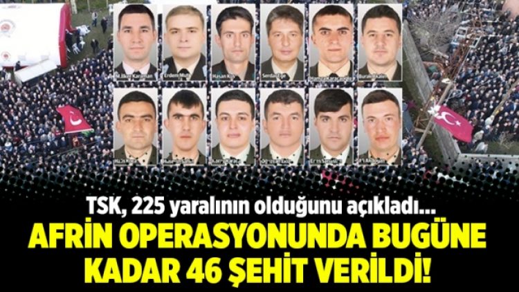 Afrin operasyonunda bugüne kadar 46 şehit verildi!