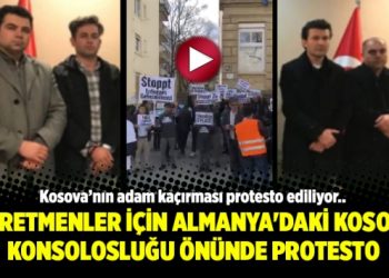 Öğretmenler için Almanya’daki Kosova Konsolosluğu önünde protesto