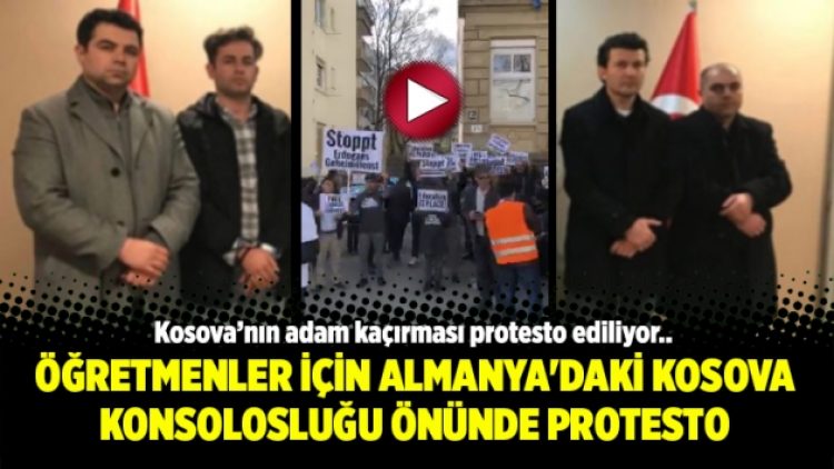 Öğretmenler için Almanya’daki Kosova Konsolosluğu önünde protesto
