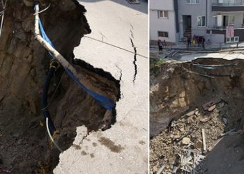 Çöküşlerde bugün: Bina inşaatının temel kazısında toprak kaydı, yol çöktü