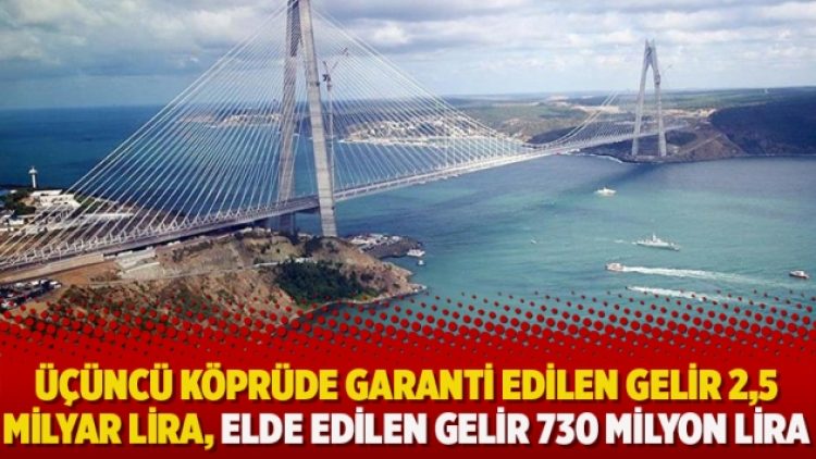 Üçüncü köprüde garanti edilen gelir 2,5 milyar lira, elde edilen gelir 730 milyon lira