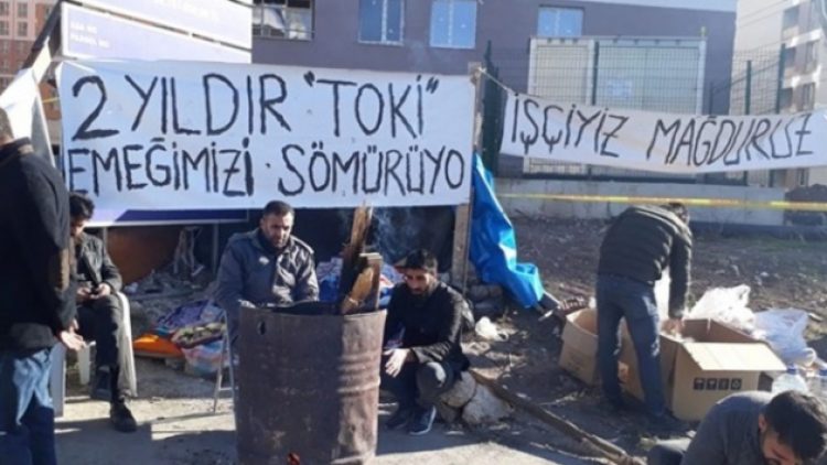 2 yıldır maaş alamadıkları için grev yapan TOKİ işçileri gözaltına alındı