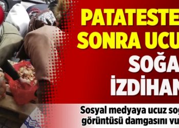 ‘Şok’ görüntüler… Patatesten sonra ucuz soğan izdihamı