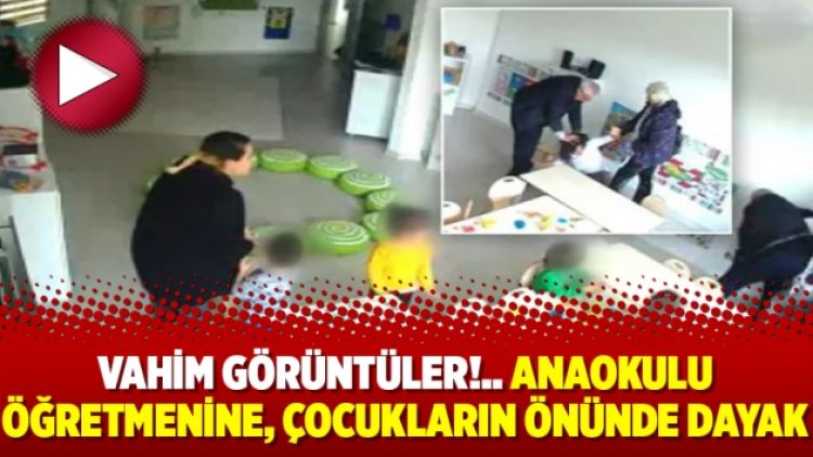 Vahim görüntüler!.. Anaokulu öğretmenine, çocukların önünde dayak