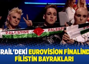 İsrail’deki Eurovision finalinde Filistin bayrakları