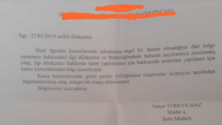 Kolej öğretmeninin çalışmasına valilikten ret