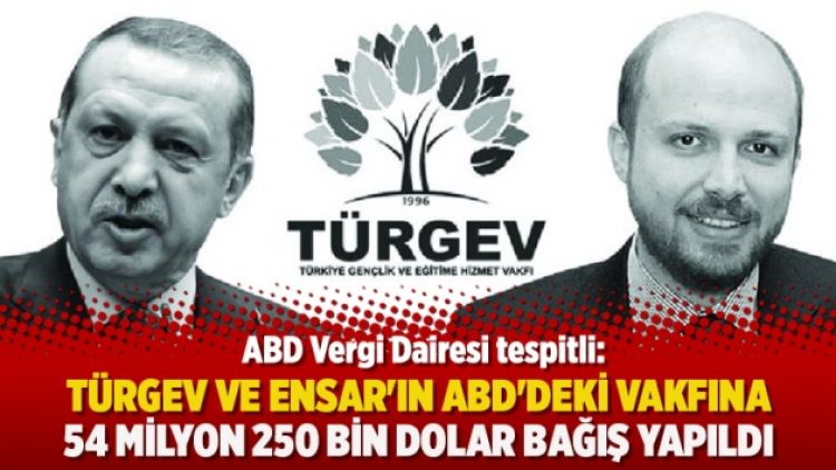 “TÜRGEV ve ENSAR’ın ABD’deki vakfına 54 milyon 250 bin dolar bağış yapıldı”