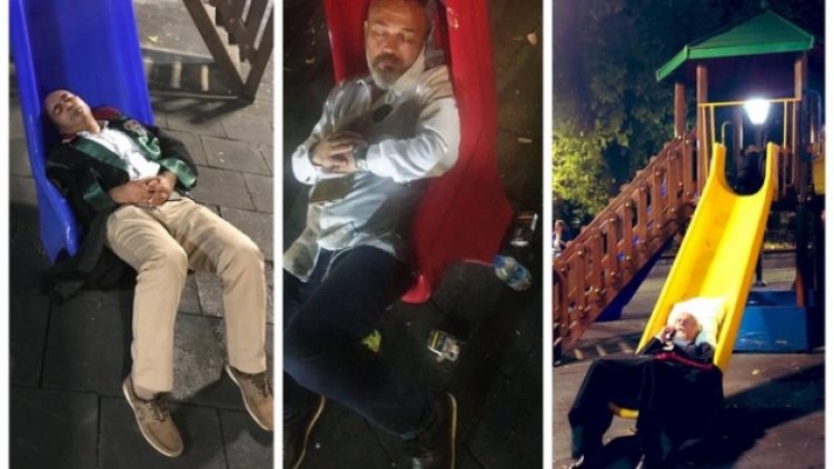 Baro başkanları çocuk parkında kaydırakta uyudu