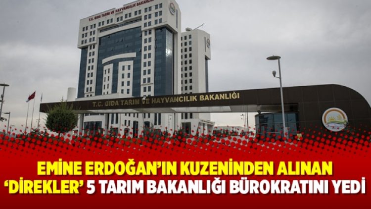 Emine Erdoğan’ın kuzeninden alınan ‘direkler’ 5 Tarım Bakanlığı bürokratını yedi