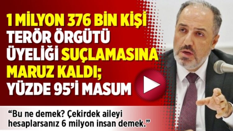 Yeneroğlu: 1 milyon 376 bin kişi terör örgütü üyeliği suçlamasına maruz kaldı; yüzde 95’i masum