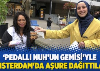 ‘Pedallı Nuh’un Gemisi’yle Amsterdam’da aşure dağıttılar