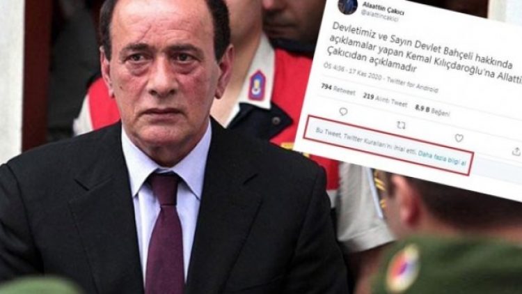 Twitter, Çakıcı’nın Kılıçdaroğlu’na tehdid mesajını sildi