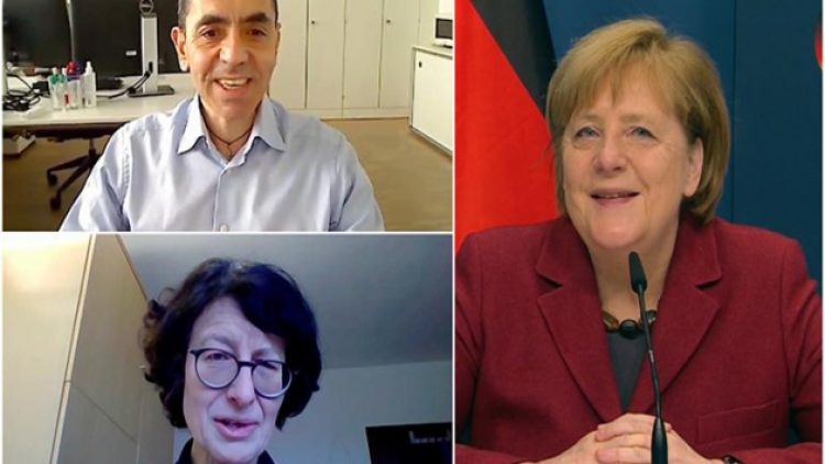 Merkel, Uğur Şahin ve Özlem Türeci ile görüştü