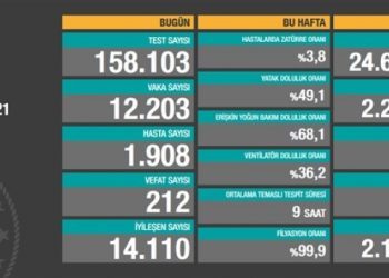 1 Ocak tablosu: 12 bin 203 yeni vaka, 212 vefat