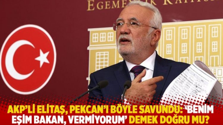 AKP’li Elitaş, Pekcan’ı böyle savundu: ‘Benim eşim bakan, vermiyorum’ demek doğru mu?