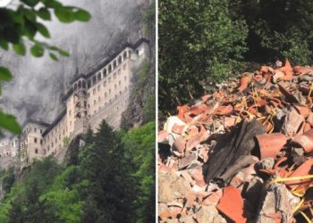 Sümela Manastırı’nın restorasyon atıkları dereye dökülmüş