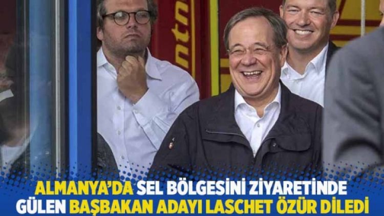 Almanya’da sel bölgesini ziyaretinde gülen başbakan adayı Laschet özür diledi