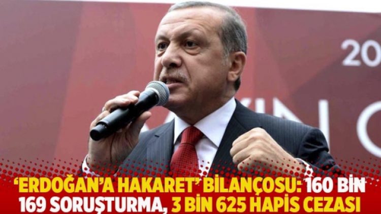 ‘Erdoğan’a hakaret’ bilançosu: 160 bin 169 soruşturma, 3 bin 625 hapis cezası