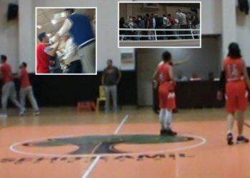 Kadın basketbol maçında erkekler kavga etti