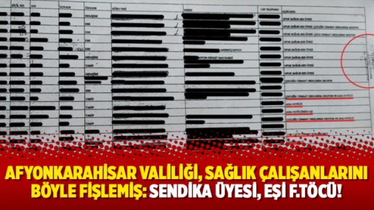 Afyonkarahisar Valiliği, sağlık çalışanlarını böyle fişlemiş: Sendika üyesi, eşi f.töcü!