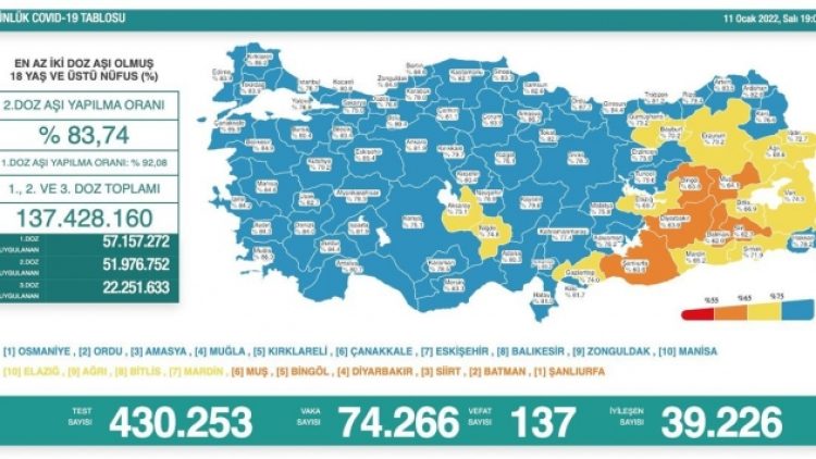 Son 24 saat: 74 bin 266 yeni vaka, 137 can kaybı