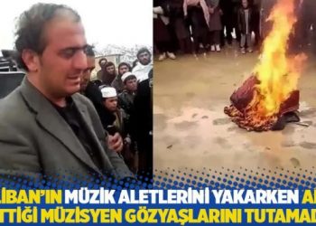 Taliban’ın müzik aletlerini yakarken alay ettiği müzisyen gözyaşlarını tutamadı