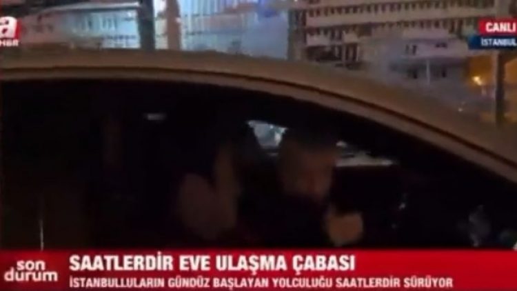 A Haber canlı yayınında kar trafiğinde kalan sürücü: Sen yalansın!