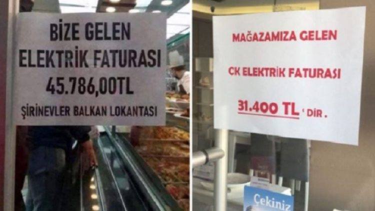 Elektik faturalarını camlara asan esnaf isyan etti