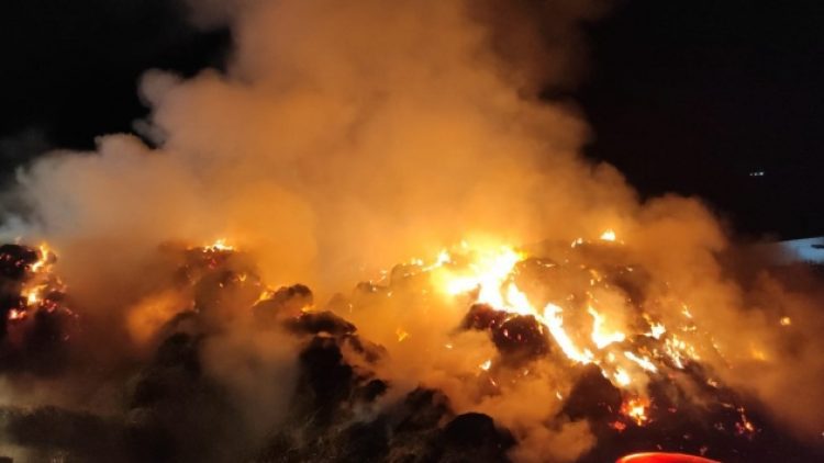 Tarım ve hayvancılık tesisinde çıkan yangınında tonlarca saman ve yem kül oldu