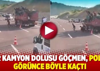 Bir kamyon dolusu göçmen, polisi görünce böyle kaçtı