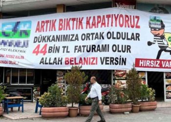 ‘44 bin TL fatura mı olur? Hırsız var’ pankartı asan kebapçı ifadeye çağrıldı
