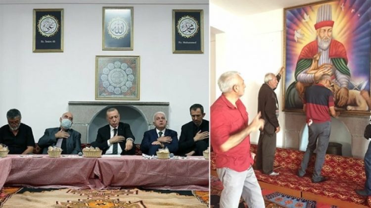 Erdoğan’ın ziyareti öncesi kaldırılan resimler, cemevine yeniden asıldı