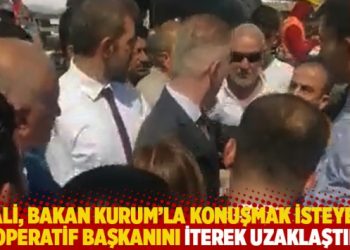 Vali, Bakan Kurum’la konuşmak isteyen kooperatif başkanını iterek uzaklaştırdı