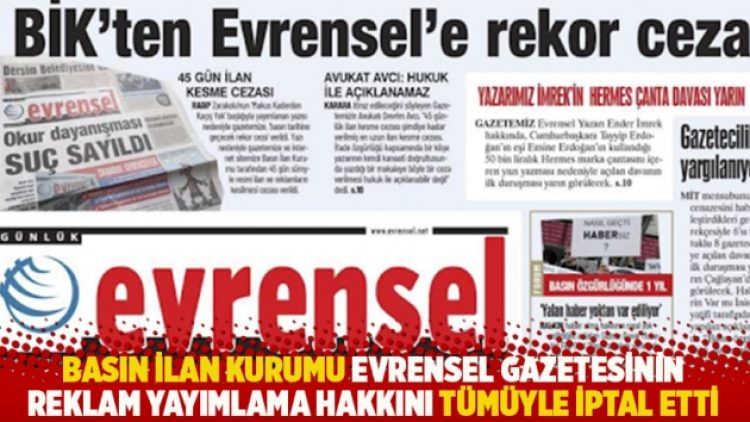 Basın İlan Kurumu Evrensel’in reklam yayımlama hakkını tümüyle iptal etti