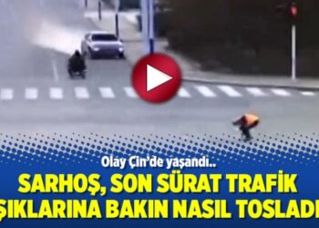 Sarhoş, son sürat trafik ışıklarına bakın nasıl tosladı!