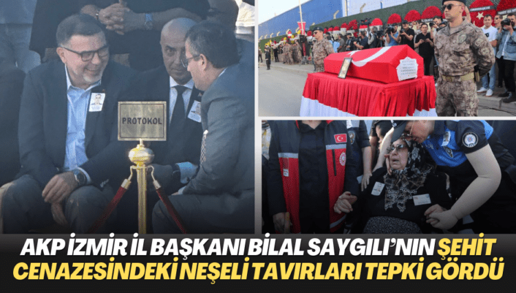 Suriye’de şehit düşen polisin cenazesinde AKP İzmir İl Başkanı Bilal Saygılı’nın neşeli tavırları tepki gördü.
