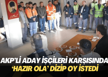 AKP’li aday işçileri karşısında ‘hazır ola’ dizip oy istedi