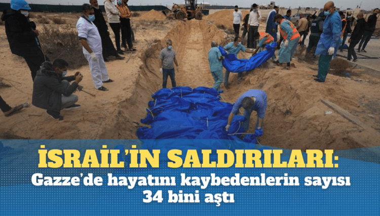 İsrail’in saldırılarını sürdürdüğü Gazze’de hayatını kaybedenlerin sayısı 34 bini aştı