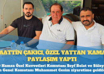 Alaattin Çakıcı, özel yattan ‘kama’lı paylaşım yaptı: ÖSO Hamza Özel Kuvvetleri Komutanı Seyf Bolat ve Süleyman Şah Genel Komutanı Muhammet Cesim ziyaretime geldiler