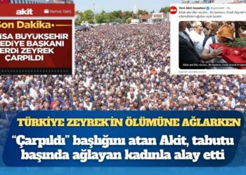 Türkiye Ferdi Zeyrek’in ölümüne ağlarken: “Çarpıldı” başlığını atan Akit, tabutu başında ağlayan kadınla alay etti