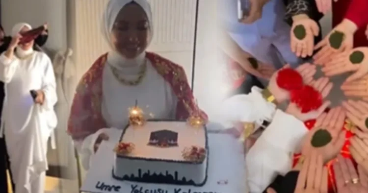 Bu da oldu: Umre kınası yapıp, Kabe temalı pasta kestiler