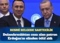 Dolandırıcılıktan ceza alan patron Erdoğan’ın elinden ödül aldı