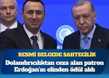 Dolandırıcılıktan ceza alan patron Erdoğan’ın elinden ödül aldı