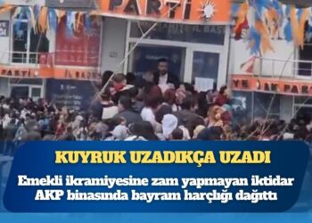 Kuyruk uzadıkça uzadı: Emekli ikramiyesine zam yapmayan iktidar AKP binasında bayram harçlığı dağıttı